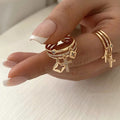 2025 Nwe Stainless Steel 18 K Gold Plated Sun Rings for Women Natural Stone Inlaid in Hollow Metal Texture Ring Trendy Jewelry