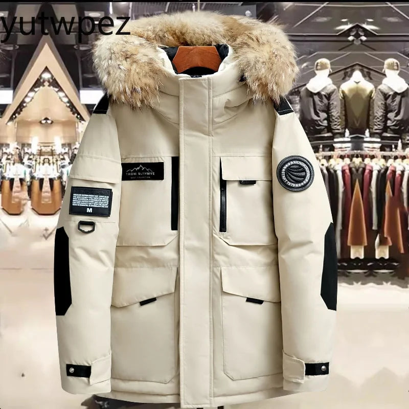 Outdoor Hiking Winter Climbing Mens Hooded Fur Collar Duck Down Coats Waterproof Coats Fashion Parkas Casual Warm Down Jackets