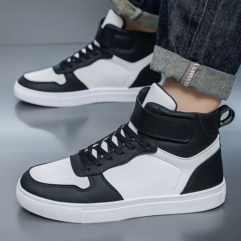 White Vulcanized Sneakers Men's Flat Comfortable Shoes Lace up Zapatillas Hombre Autumn Spring High Top Sneakers Plus Size 39-48