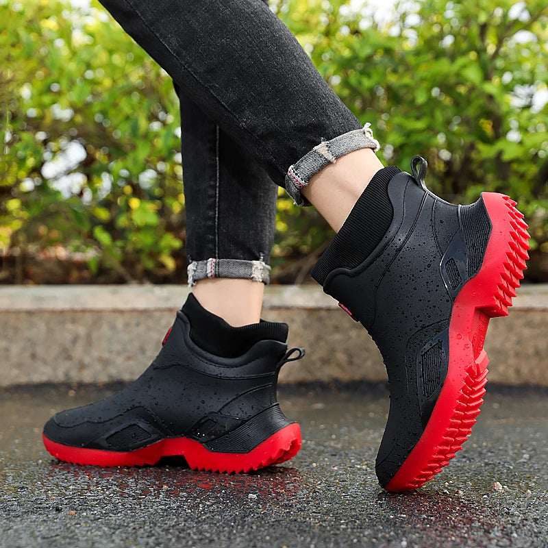 Men's waterproof new outdoor fashion casual rain boots thick anti slip high top wear-resistant comfortable work velvet chef shoe