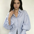 Women Blue Striped Blouses and Shirts Korean Style Y2k | SAMAG