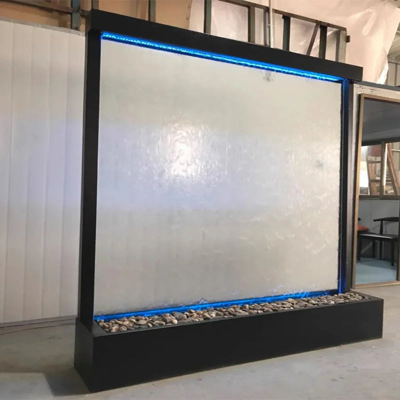 l Tempered Glass Led Mirror Waterfall Wall Fountain Water Bubble Fall Wall Indoor customized product