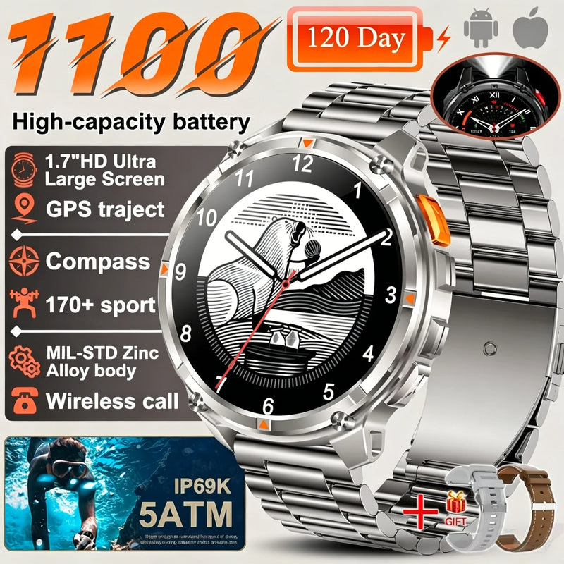 New T-REX3 Ultra 1100mAh Battery SmartWatch 10ATM Waterproof GPS Compass Flashlight 1.7" AMOLED HD Call Sports Smart Watch Men