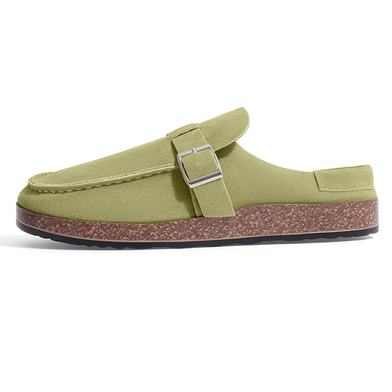 Evshine Women's Fashion Clogs Slippers with Adjustable Buckle Soft Insole Men Flat Mules Suede Beach Shoes Comfy House Slippers