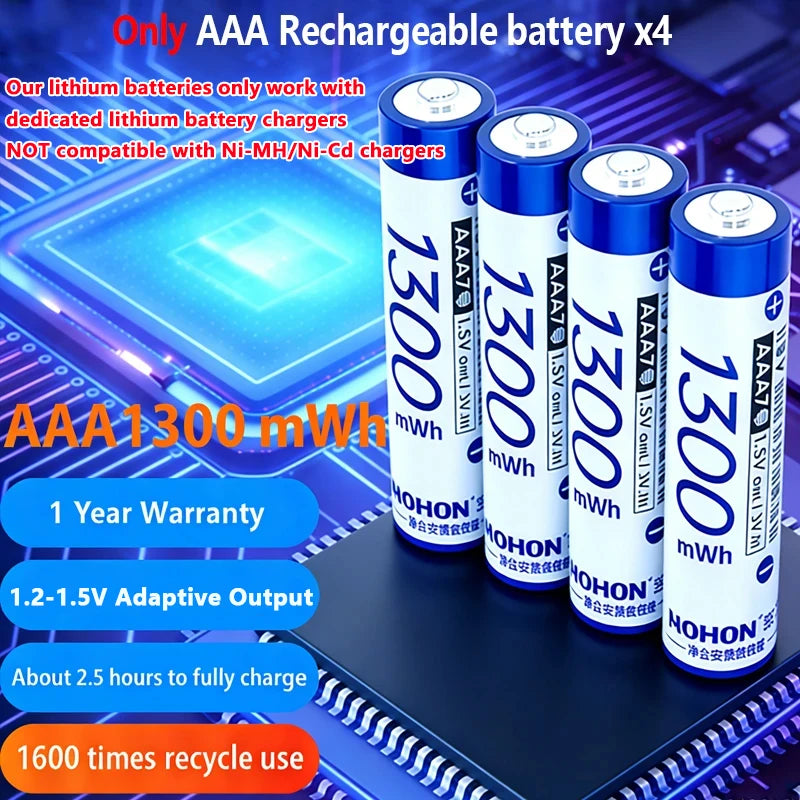 NOHON Rechargeable Lithium Battery AA 3600mWh/AAA 1300mWh Original Batteries High Capacity 1.5V Battery for Mouse Remote Control