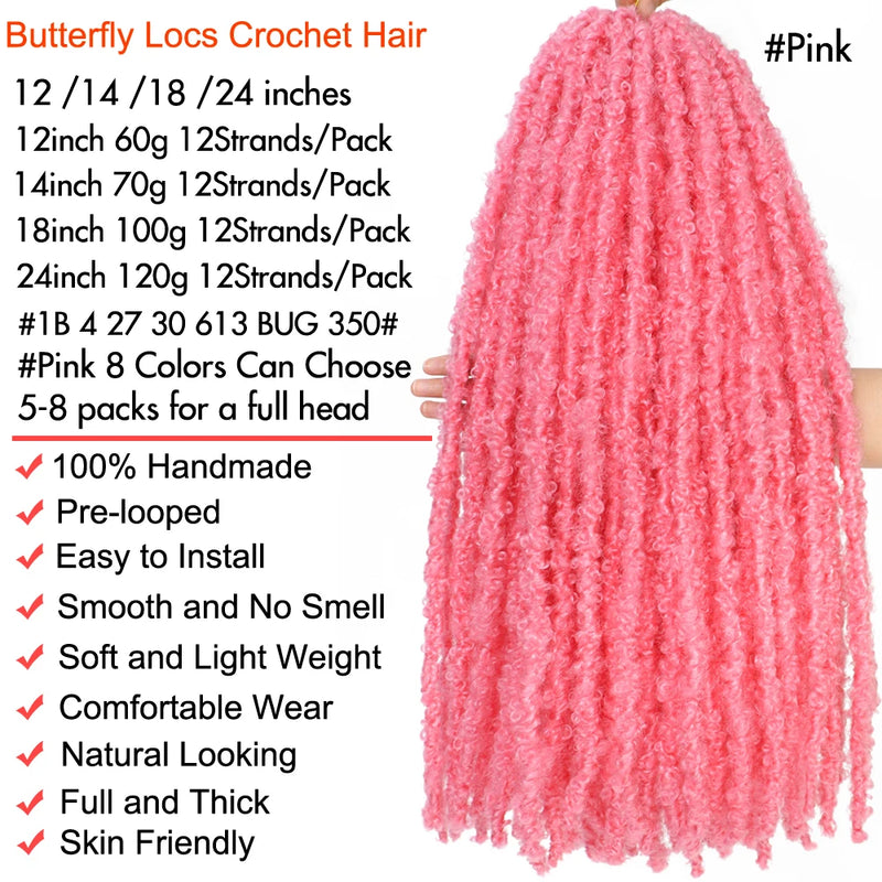 1- 8 Packs Butterfly Faux Locks Crochet Hair Boho Soft Locs Braiding Hair Distressed Pre Looped Synthetic Butterfly Locs Twists