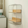 Wall - Mounted Storage Rack Two - Tier Shelf with Wooden Boards Open Stainless Steel Furniture Metal Frame - View 3 | SAMAG