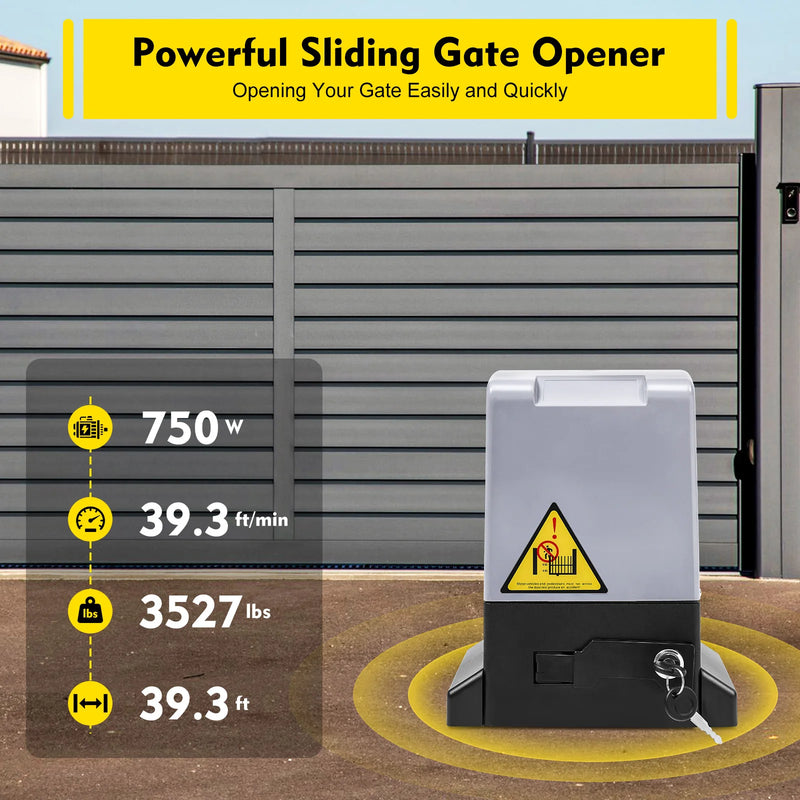 750W 1600kg 1400RPM Powerful Sliding Gate Opener Silent Automatic Electric Motor Kit with remote control