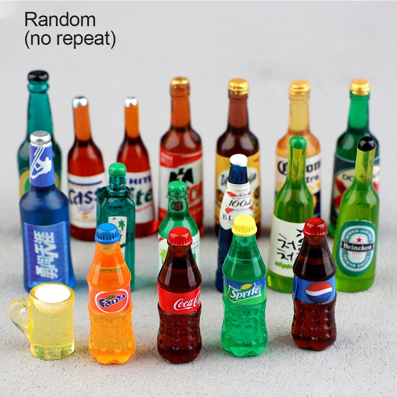 10PCS Miniature Resin Drink Bottles Set, Mixed Random Mini Wine Bottles for Phone Case/DIY Doll House Micro Landscape Decoration