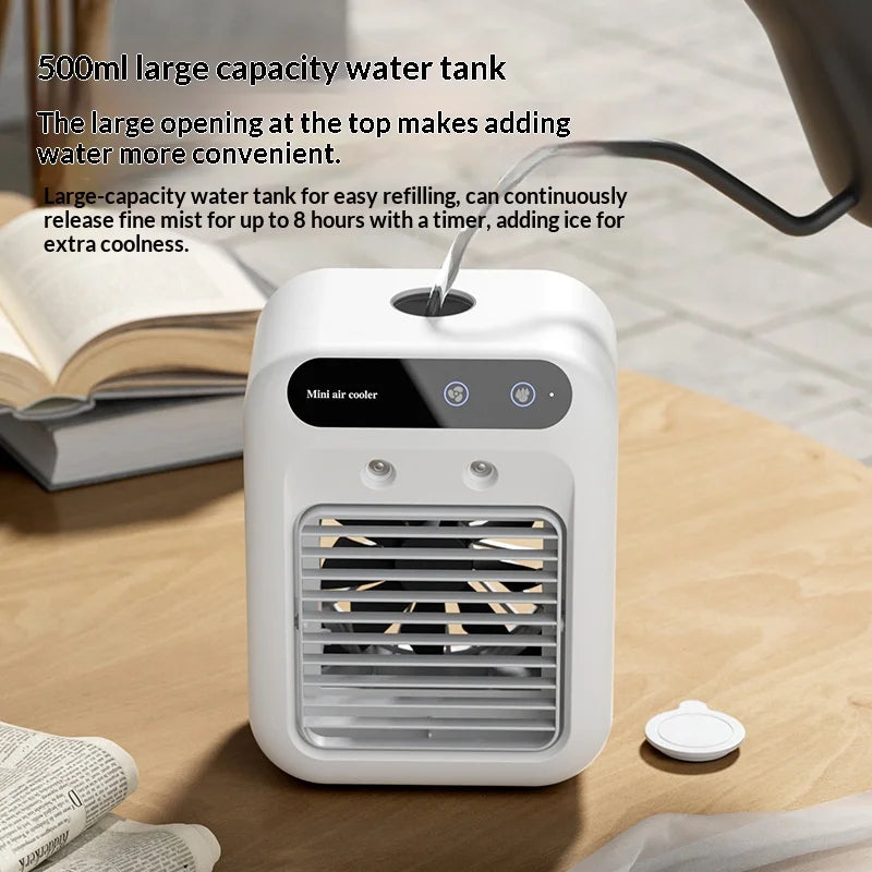 Portable Dormitory Spray Cooler with Humidification, Electric Fan, Desktop Mobile Air Cooler for Small Household Air Conditioner