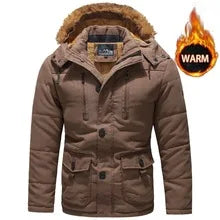 New Fashion Men Hooded Fur Collar Long Jackets Warm Parkas Fleece Down Jackets Male Winter Coats Outdoor Casual Jackets Size 7XL