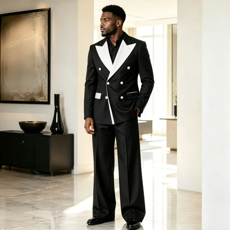 Double Breasted Luxury Men Suit Set Separates 2 Pieces Peak Lapel Blazer with Normal Pants Custom Made For Wedding Prom Party