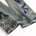 Men's Pearl Boot Cut Denim Jeans Embroidery Patch Slim | SAMAG