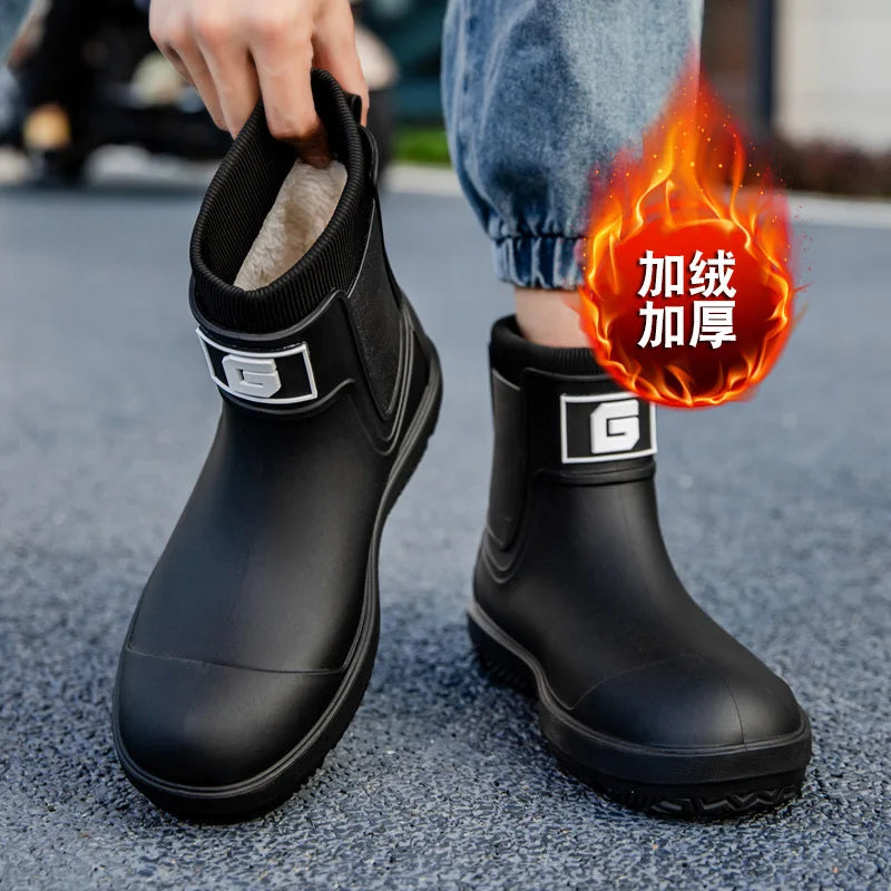 Men's Short-Tube Non-Slip Rain Boots Fashionable Low-Top Water Shoes, Pvc One-Time Molded Rain Boots, Pastoral Labor Waterproof