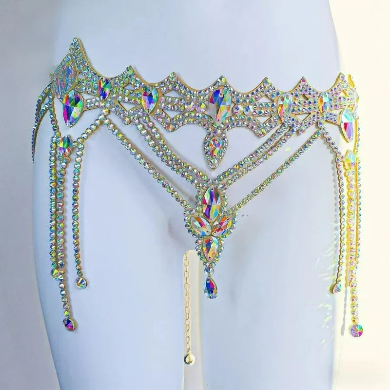 Sexy High End Belly Dance Waist Chain for Womens Handmade Rhinstone Diamond Accessories Female Ballroom Performance Jewelry Belt