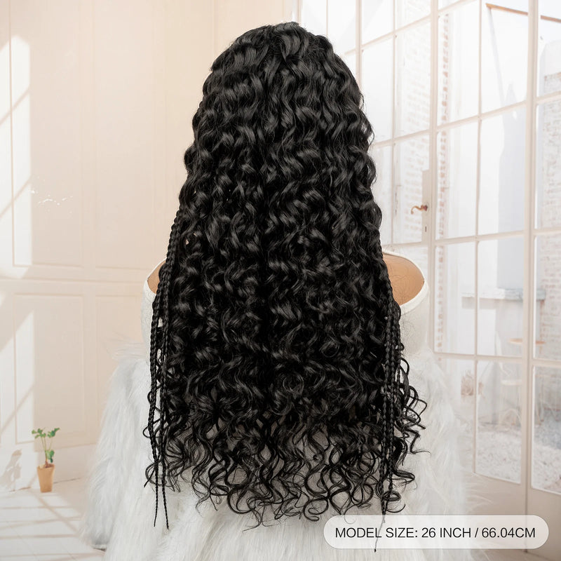 26 Inches Synthetic Cornrow Braided Wig 13x6 Lace Frontal Curly Braiding Wig African Braids Hair Wigs for Black Women