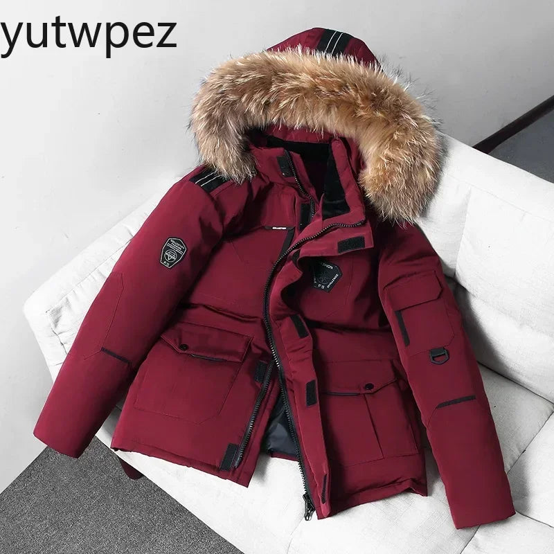 Outdoor Hiking 90% White Duck Removable Cap Climbing Men Thermal Down Jacket Thick Puffer Jacket Men Coat Overcoat Winter Parka