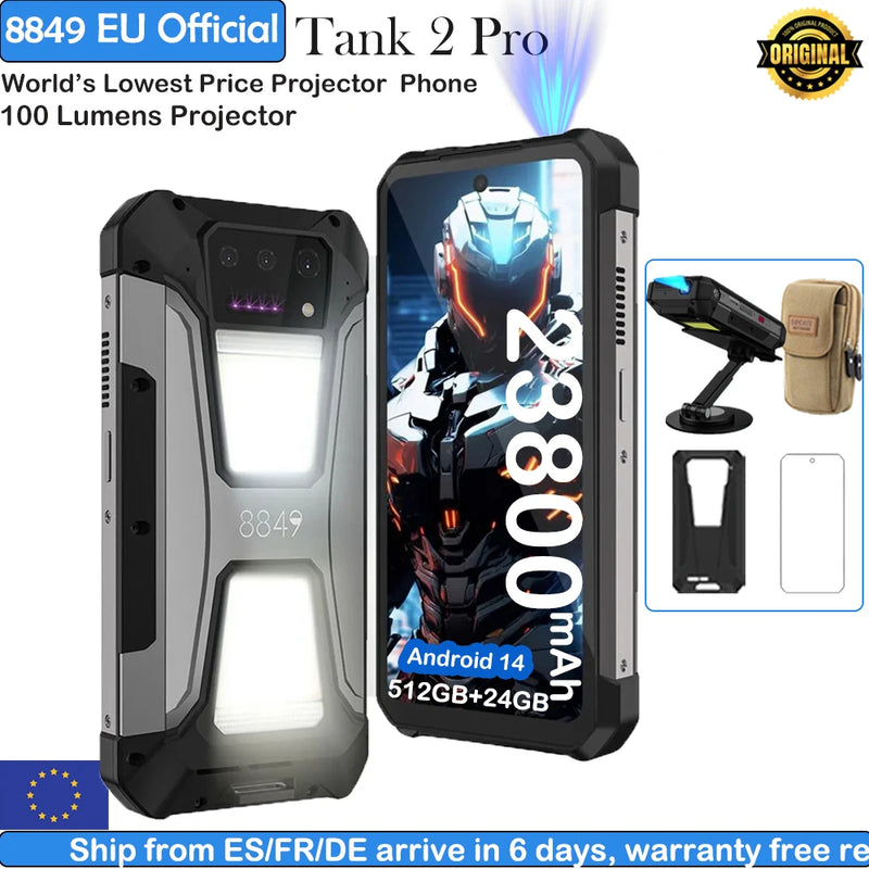 8849 Tank 2 PRO Unihertz Projector Rugged Smartphone 23800mAh  2.4K Display 24GB 512GB Mobile Phone 120W Android 14 Phone