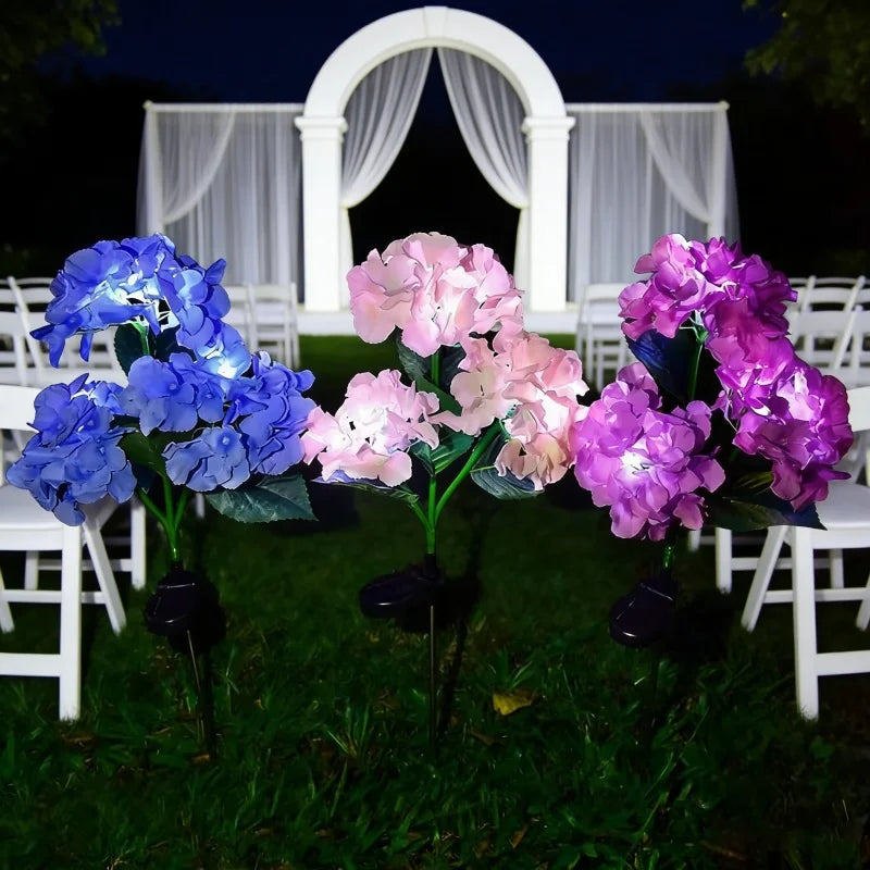 Garden Decor 3 Heads Hydrangea Artificial Flower Solar Lawn Lamp Summer Wedding Party Holiday Outdoor Patio Yard Decoration Lamp