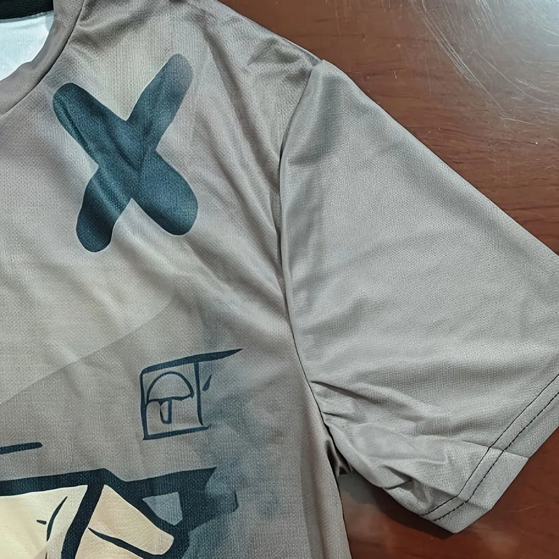 Summer fashion men's cartoon cardboard doll print breathable round neck T - shirt shorts set outdoor street - View 3 | SAMAG