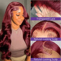 99J Burgundy Red Colored Body Wave Pre Plucked Brazilian Human Hair Lace Front Wig 40‑46 Inch 200% Density 13x4 13x6 HD Transparent Lace Frontal Wigs For Black Women