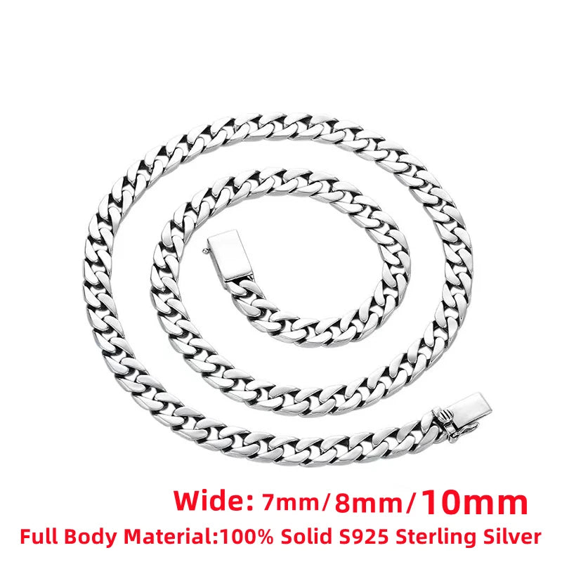100% S925 Sterling Silver Necklace 7/810MM Punk 925 Chains Original Certified Jewelry Gifts - Visuel 2 | SAMAG