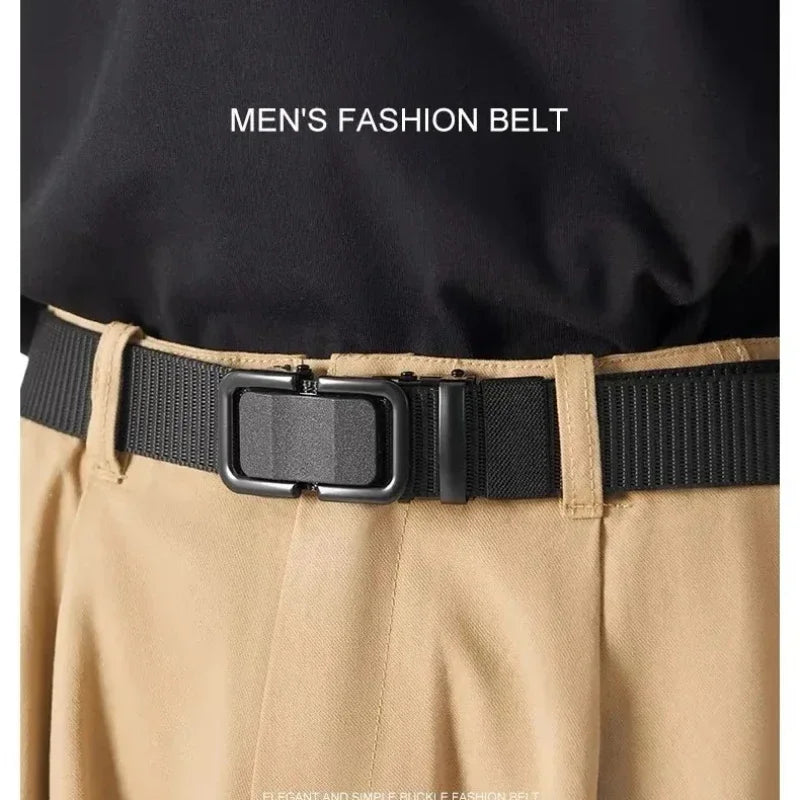 Men's Belt Automatic Metal Buckle Nylon Canvas Webbing Belt Outdoor Work Belt, Nylon Belt With Click Buckle YD614