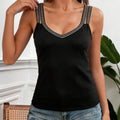 Women Cami Top Black Rhinestone V Neck Double Strap Sleeveless Top Fitted Sexy Tank Tops Spring Summer Party Night Club Outfit