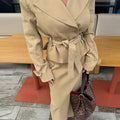 Elegant Solid Trench Skirt Set Women Lapel Double Breasted Belted Jacket A-line Maxi Skirts 2026 Autumn New Lady Fashion Outfit
