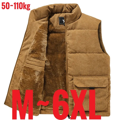 6XL Men's Corduroy Vest Zip Up Fleece Lined Sleeveless | SAMAG