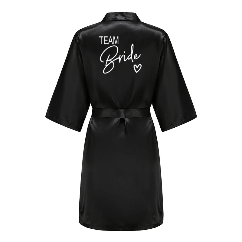 Wedding Party Team Bride Robe Kimono Satin Pajamas Bridesmaid Bathrobe With White Letters YE8171
