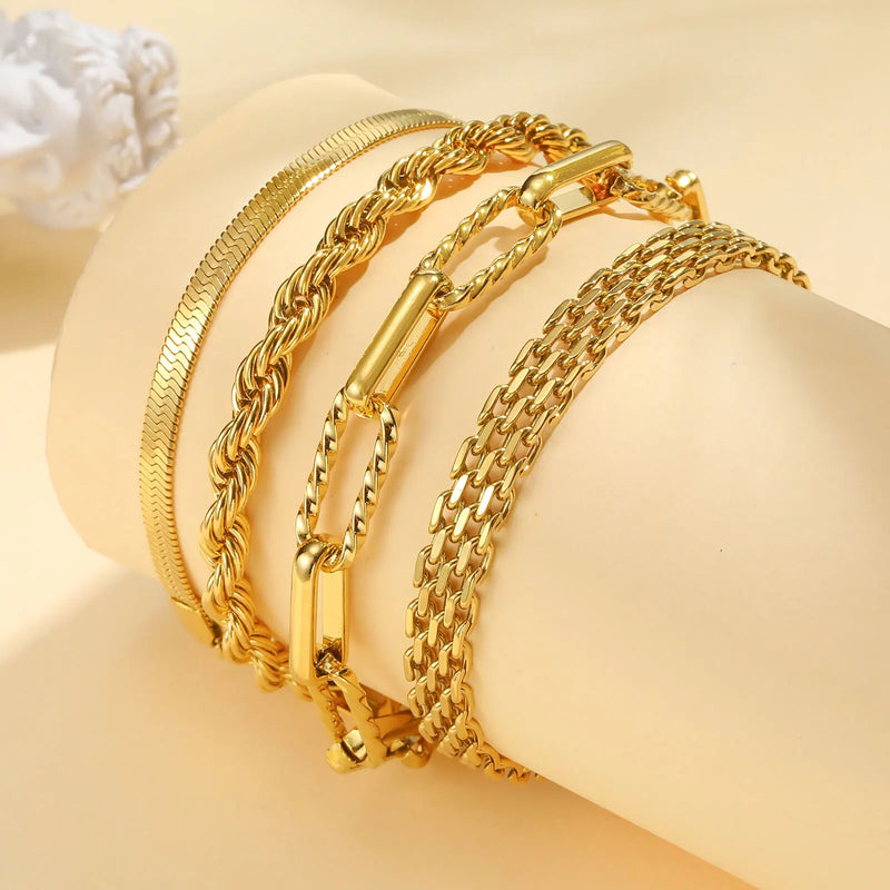Waterproof Stainless Steel Chain Bracelets For Women, Gold Plated Fashion Stackable Link Gifts - Visuel 5 | SAMAG