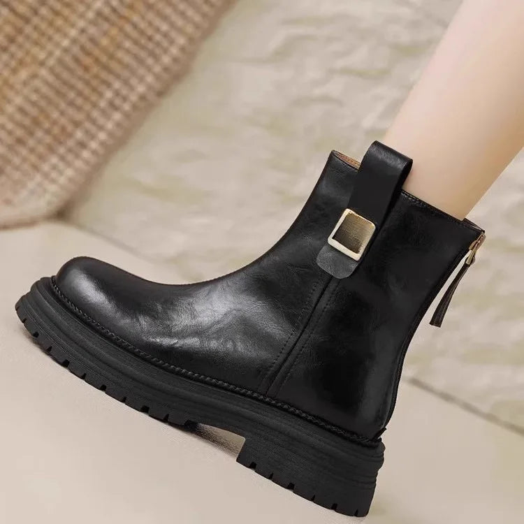 Autumn Winter New Women's Ankle Boots High Quality Wool Warm Platform Leather Boots British Chelsea High Heels Ladies Snow Boot