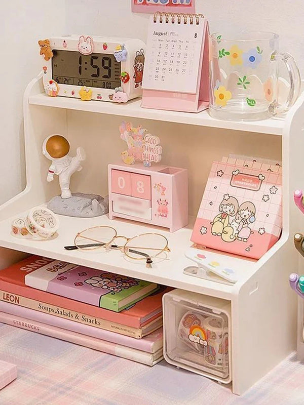 INS Desktop Storage Box 2 Layers Home Bedroom Dresser Skin Care Products Lipstick Shelf Study Stationery Books Sundry Organizer