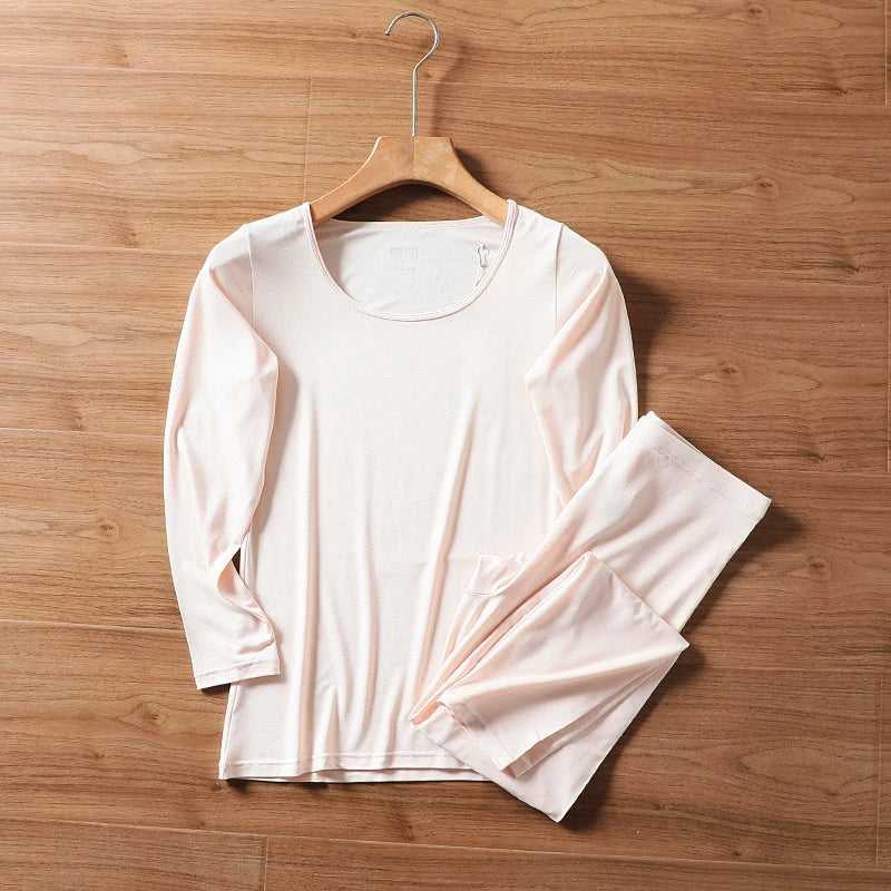 Ultra-Thin Self-Heating High-Elasticity Couples Thermal Underwear Set Warm Long-Sleeve Crew Neck Design for Men And Women