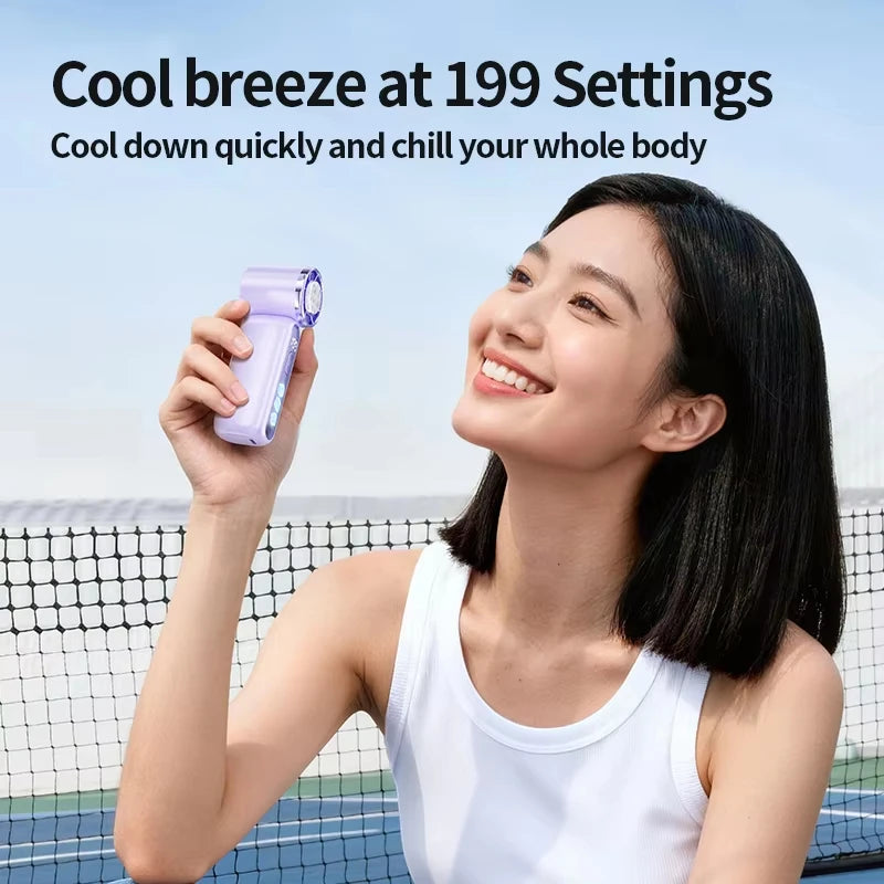 Lenovo Portable High Speed Cooling Handheld Fan 3000mAh Rechargeable 199 Wind Speeds Adjustable Foldable Air Cooling Turbo Fan