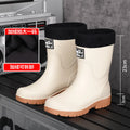 New Men's Style Rain Boots Fashion Mid-calf Waterproof Boots Work Warm Water Boots Wear-resistant Non-slip Fishing Rubber Shoes