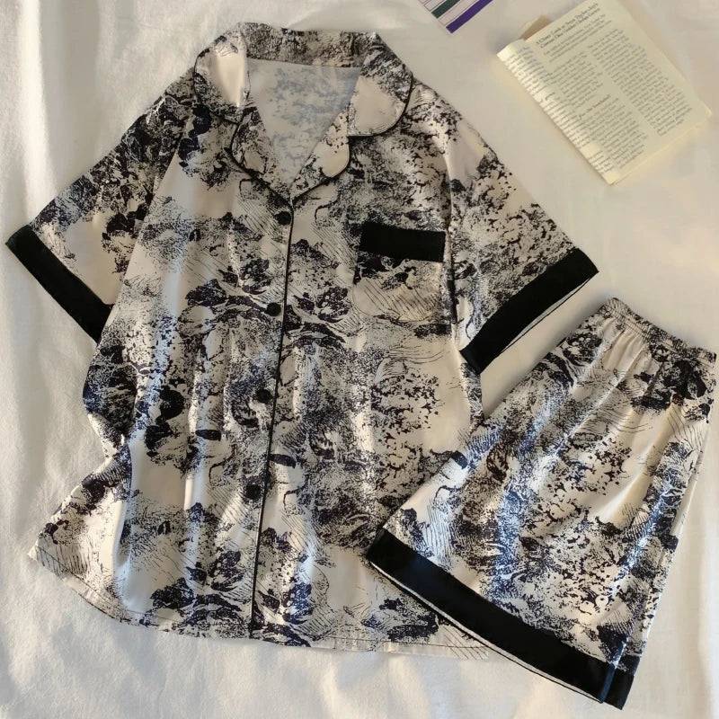 Chinese Elegant Ink and Wash Painting Women's Pajamas | SAMAG