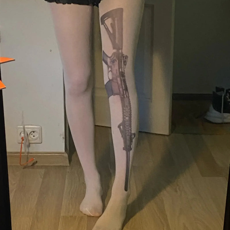 Y2K Stocks Letter Pattern Tights Women Punk Black White Socks Woman Thin Transparent Medias JK Internet Celebrity Women Lingerie