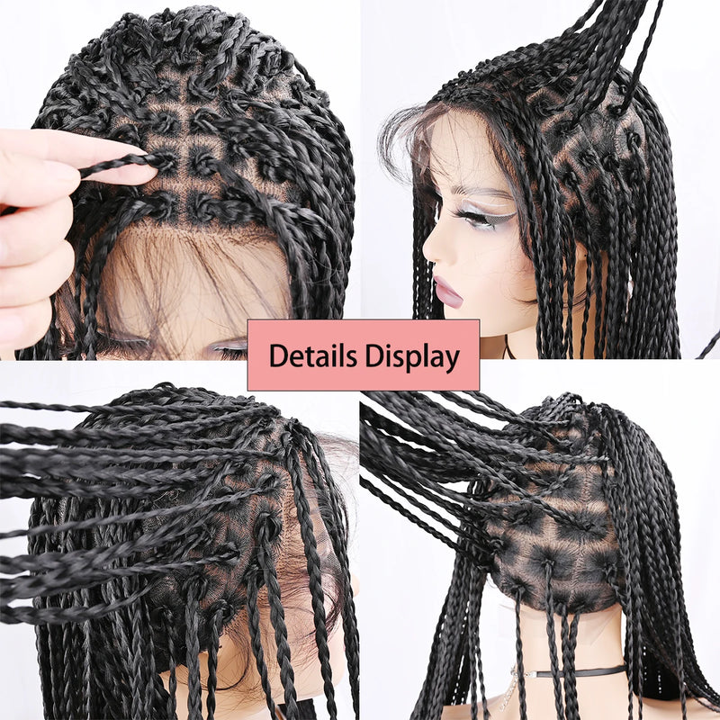 Synthetic Full Lace Wig Braided Wigs For Black Women Cornrow Box Wig Braid 36 Inches Braiding Hair Knotless Box Braids Wigs