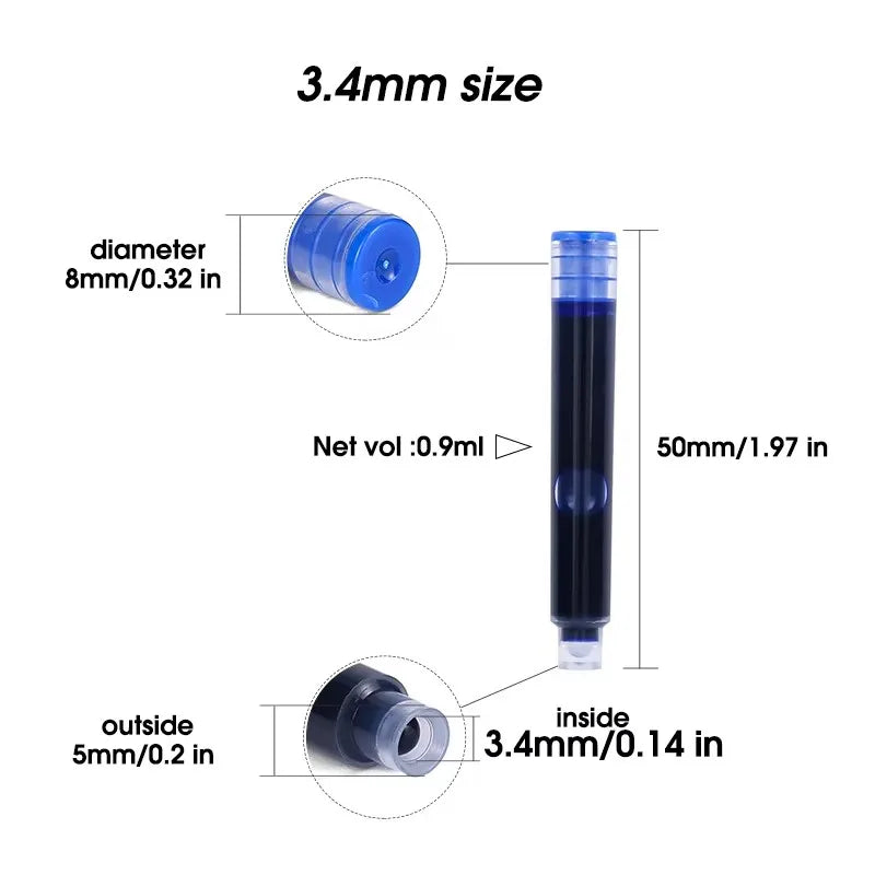 50pcs Fountain Pen Ink Cartridge Refills Bottle 4 Color Disposable Dia 3.4mm 2.6mm School Office Stationery Supplies CW-159