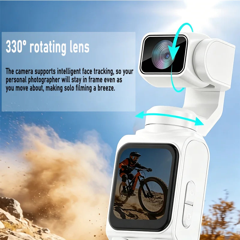 4K Pocket Action Camera 330° Auto-rotate Len Sport Camera Touchscreen Zoom Cam Face Tracking Portable Vlog Video Recorder Moto