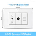 White Tempered Glass Italy USB Type C Smart Fast Charging Wall Socket Plugs Schuko Light Switch Panel Chile TV Sat Computer CAT6
