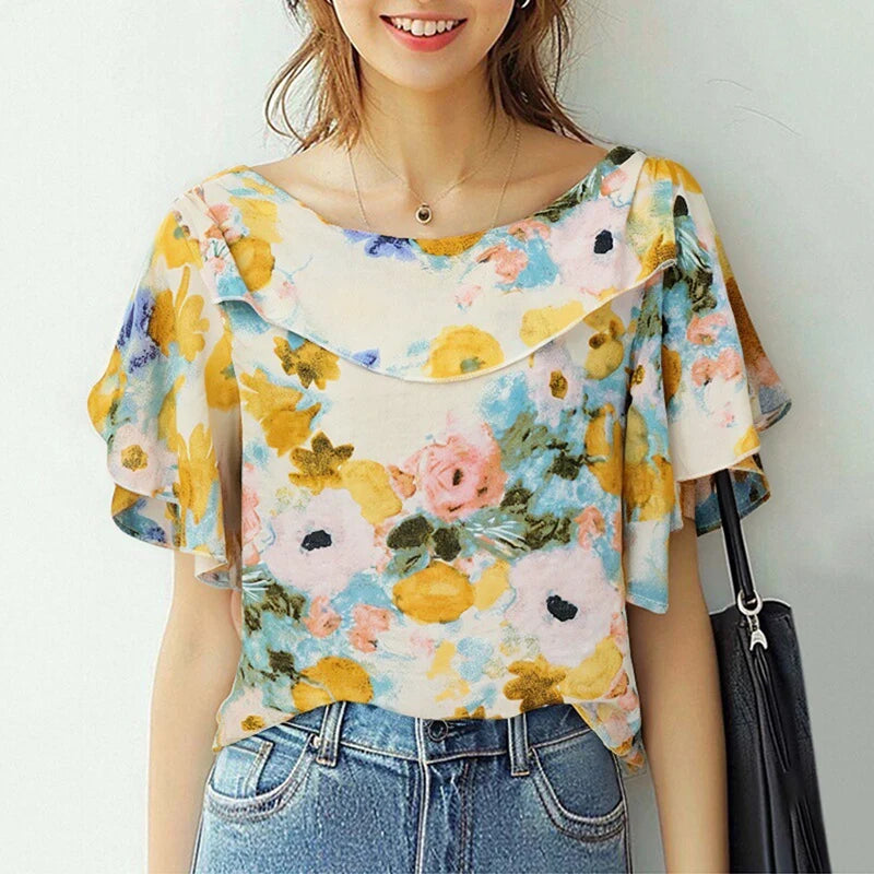 ZANZEA Summer Women Chiffon Blouse Elegant Ruffle Short - View 9 | SAMAG