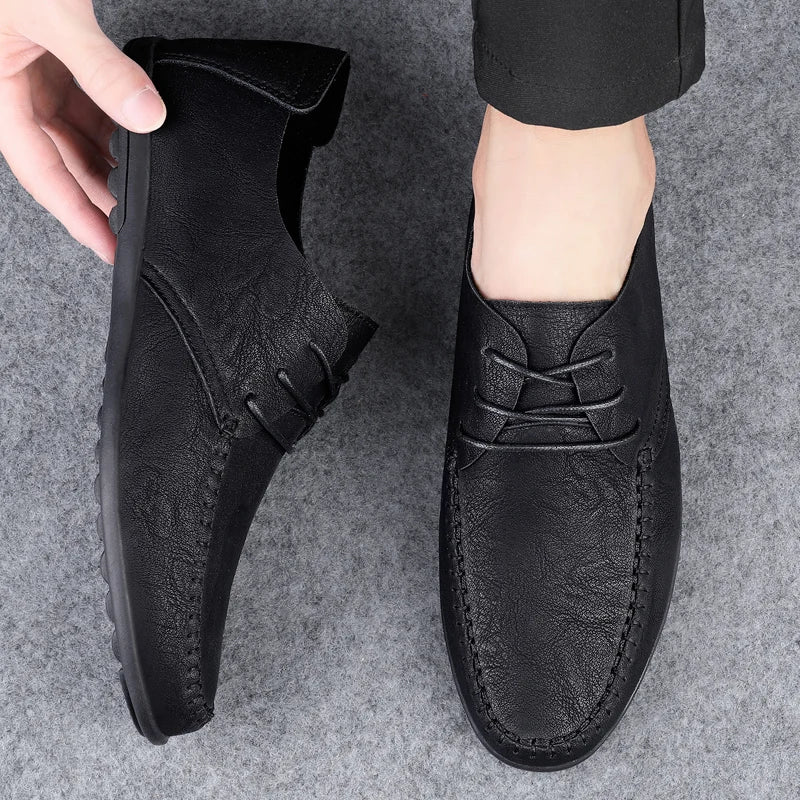 Men's leather shoes soft soles four seasons plus size casual leather shoes fashion trendy youth party Versatile driving shoes