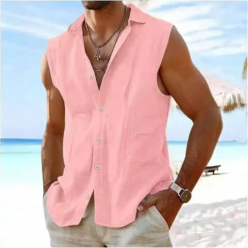 Summer Men's Fitness and Casual Vest, Loose-Fitting Sleeveless Shirt, Linen Material