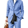 Men's Linen Blend 2 Piece Suit Set Stand Collar Three Button Breathable Casual Blazer Pants For Business Daily Wear Summer