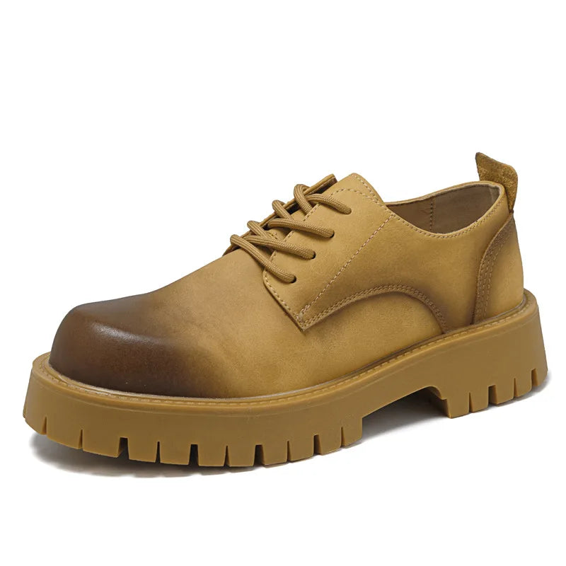 2025 Korea Leather Platform Oxfords Slip On Thick Tottom For Male Derby Shoes Casual Loafers Mens Square Toe Formal Dress Shoes