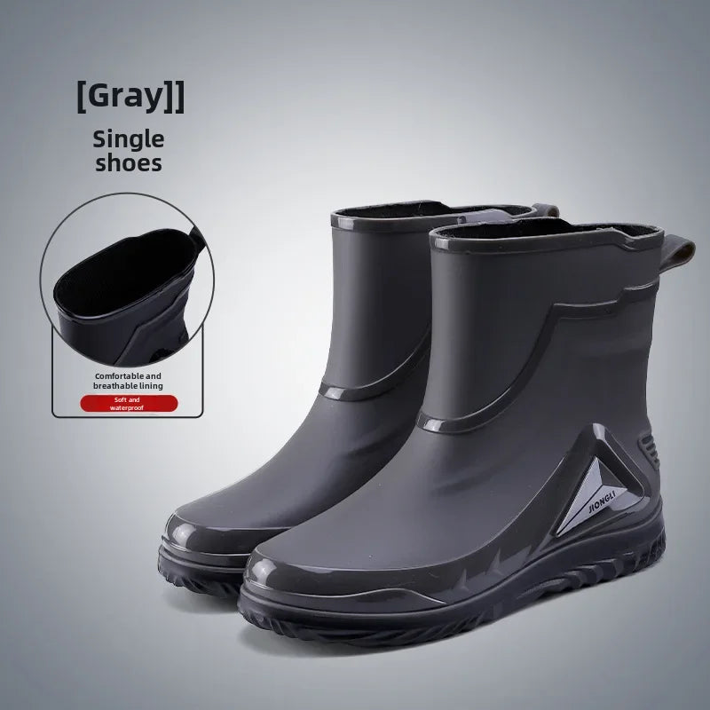 Men's Rain Shoes Fashion Waterproof Men's Rain Shoes Outdoor Non-slip Work Shoes for Men Cotton Warm Rain Boots Kitchen Footwear