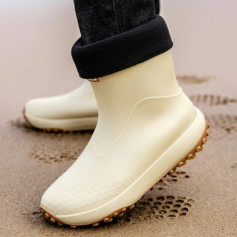 Men's Short Rain Boots Anti-Slip Work Boots Fishing Car Wash Labor Protection Water Shoes Lightweight Durable Rubber Material